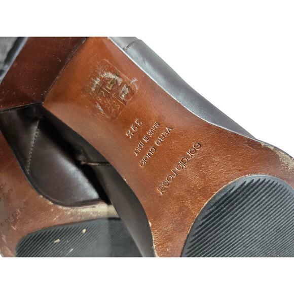 Y2K Sergio Rossi 39.5 Brown Leather Square Toe Chunky Boot Minimalist Whimsygoth - Picture 9 of 9
